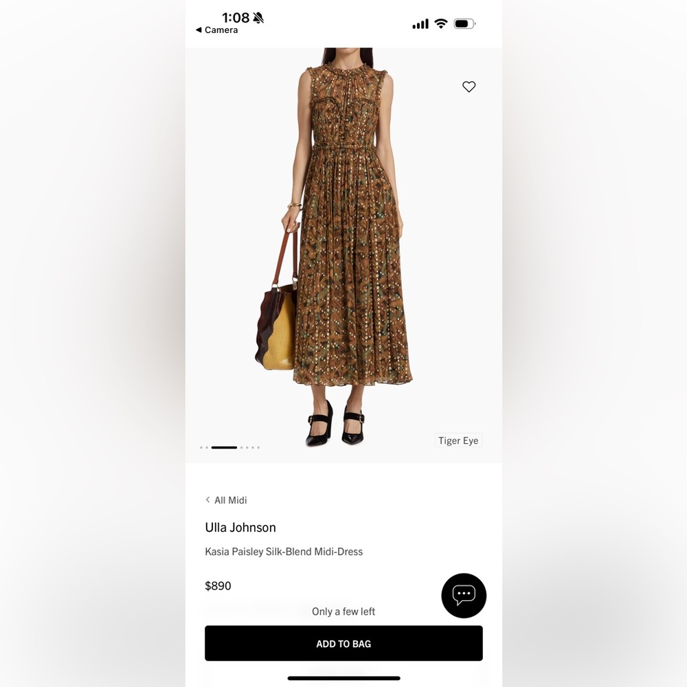 NWT Ulla Johnson Kasia Paisley Silk-Blend Midi Dress - Brown